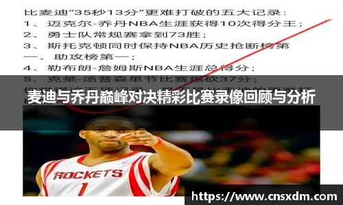 谈球吧麦迪与乔丹巅峰对决精彩比赛录像回顾与分析